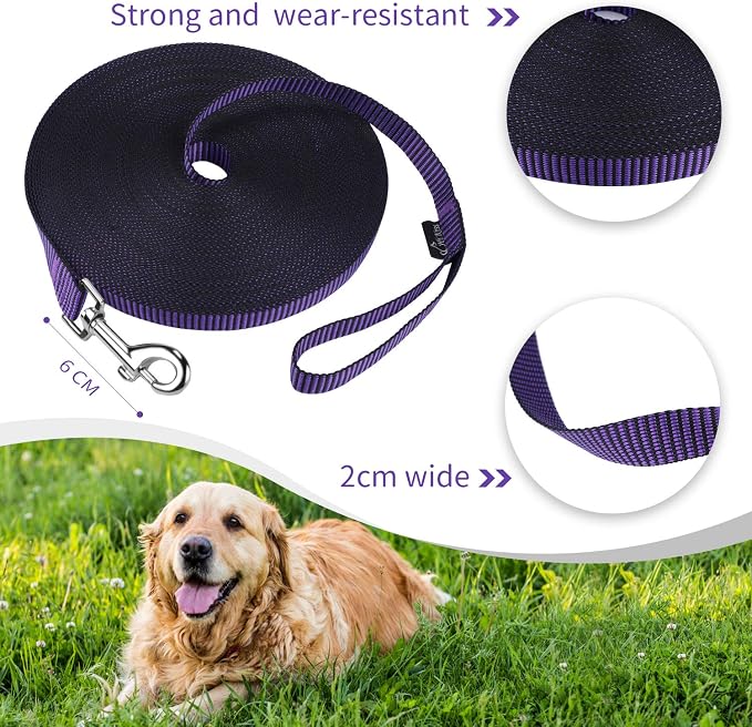 Hi Kiss Dog/Puppy Obedience Recall Training Agility Lead - 15ft 20ft 30ft 50ft 100ft Training Leash - Great for Training, Play, Camping, or Backyard(20ft,Black_Purple)