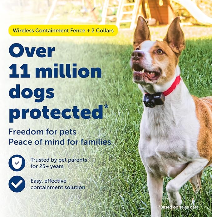 PetSafe Wireless Containment Fence for 2 Dogs - No Wire to Bury - Covers Acre Yard - for Dogs 5 Lb. and Up - from the Parent Company of Invisible Fence Brand