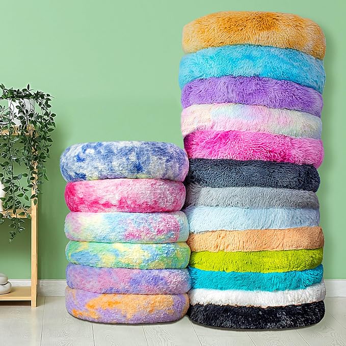 Calming Dog Bed for Medium Dogs Cats, Puppy 31'' Round Anti-Anxiety Warm Fluffy Plush Faux Fur Bed, Soft Anti-Slip Donut Washable, Cozy Medium Puppy Bed, Fits up to 50 lbs Pets