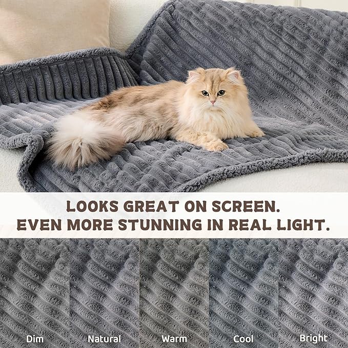 Qeils Waterproof Calming Cat Blanket for Indoor Cats, Noiseless Soft Plush Dog Blanket for Pets, 500GSM Thick Faux Fur Pet Throw, Couch Furniture Protector for Puppy, Charcoal Grey, 25x30(Pack of 2)