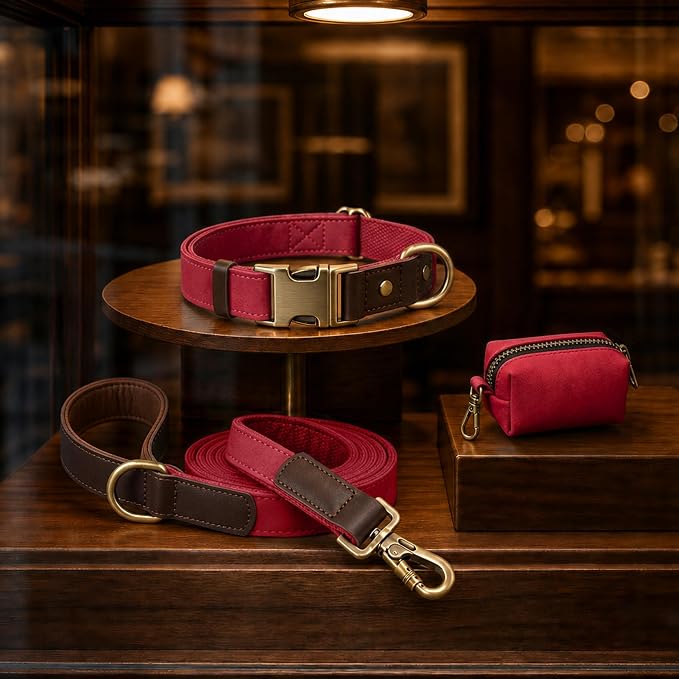 Didog Soft PU Leather Dog Collar for Large Dogs,Classic Adjustable Wide Dog Collars with Quick Release Metal Buckle,Easy Clean and Comfortable with Nylon Lining,Red,XL Neck 20-27", Width 1¼"