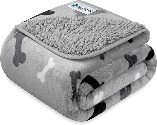 PETAMI Sherpa Fleece Waterproof CAT and Dog Blanket, Bone Gray, Large
