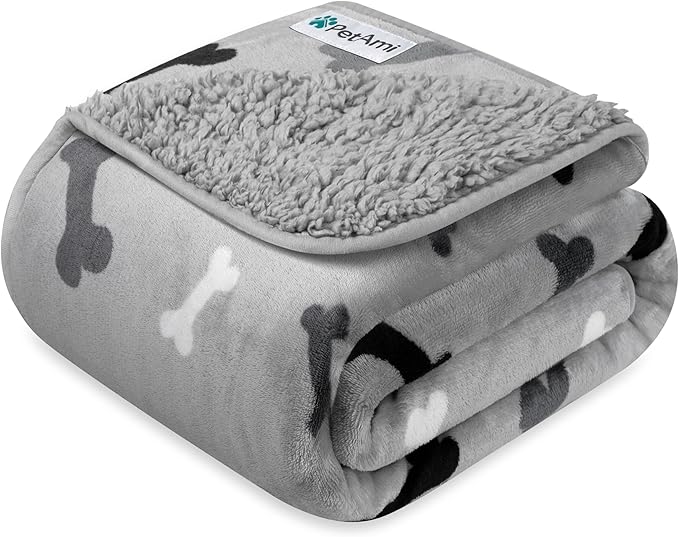 PETAMI Sherpa Fleece Waterproof CAT and Dog Blanket, Bone Gray, Queen