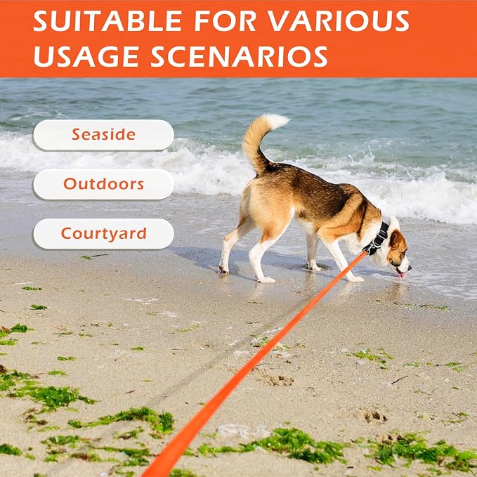 WOLFONE Waterproof PVC Dog Leash Long Training Lead 10FTHeavy Duty Tangle-Free Nylon Core Easy Clean Rubber Coated Leash for Small Medium Large Dogs Outdoor Training