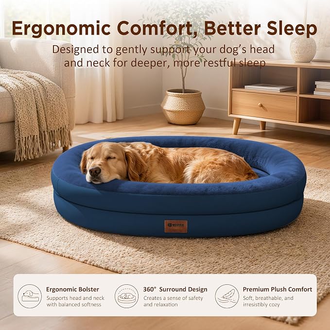 Orthopedic Dog Bed for Large Dogs, Waterproof Dog Bed for Large Size Dogs with Bolsters, Egg Crate Foam Sofa Bed with Washable Removable Cover & Non-Slip Bottom, Navy