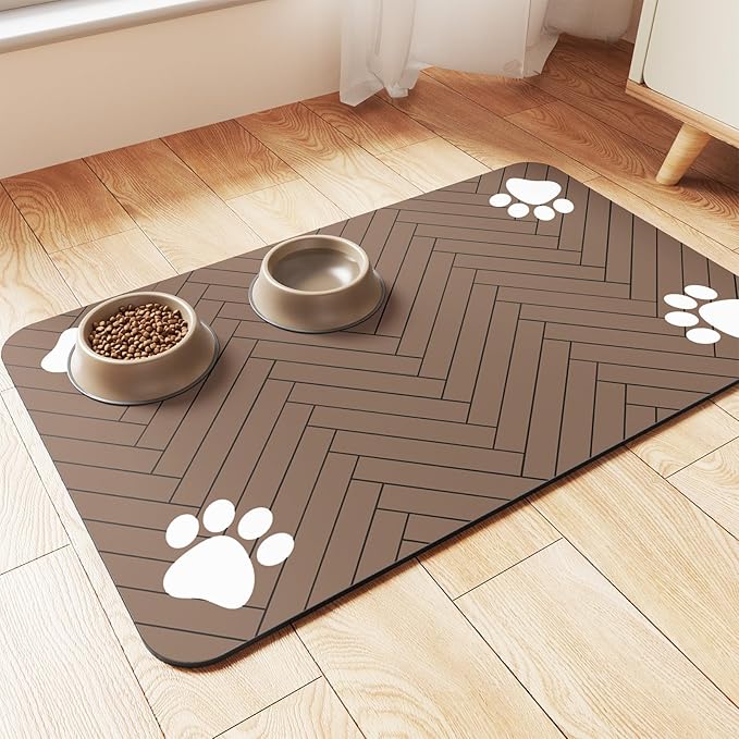 Pet Feeding Mat-Absorbent Pet Placemat for Food and Water Bowl, with Waterproof Rubber Backing, Quick Dry Water Dispenser Mat for Dog and Cat (32"x22", Coffee)