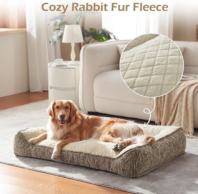 JOEJOY XL Orthopedic Dog Beds Large Sized Dog, Extra Thick Supportive Big Dogs Couch Bed with Sides, Ultra Soft Pet Bed Sofa for Large Dogs, Beige, 42inch