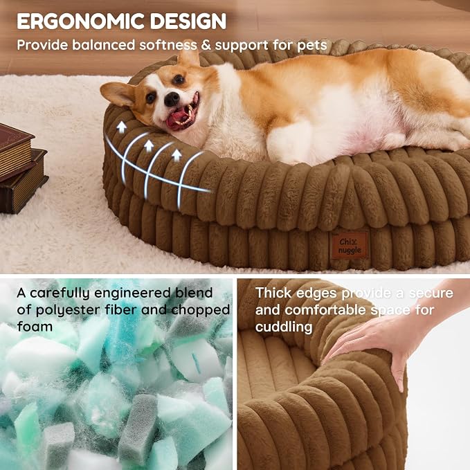 ChiXnuggle Orthopedic Dog Bed for Large Dogs, Waterproof Faux Rabbit Fur Dog Couch with Egg Crate Foam Support and Washable Removable Cover, Bolster Pet Sofa with Non-Slip Bottom, 35x28x7, Brown