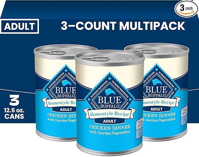Blue Buffalo Homestyle Recipe Chicken Dinner with Garden Vegetables Natural Wet Dog Food for Adult Dogs, Paté with Natural Ingredients, Vitamins & Minerals, 12.5-oz. Can (3 Count)