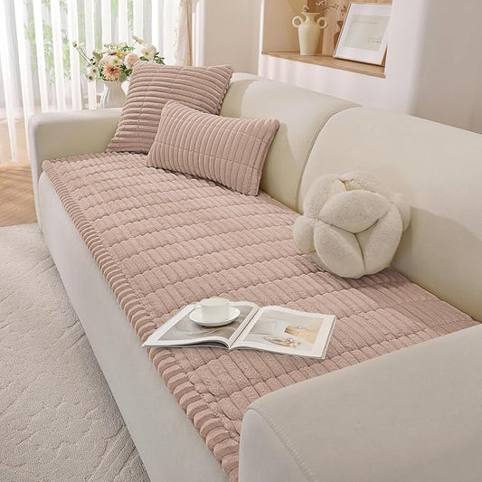 Fuzzy Pet Couch Covers for Dogs Washable, Thick Couch Covers for 3 Cushion Sofa Pet Friendly, Non Slip Plush Dog Couch Cover for for Sectional, Loveseat (Champagne, 27.6" x 71")