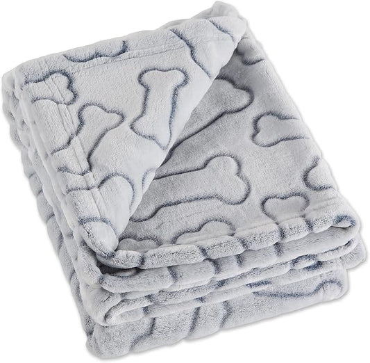 Bone Dry Embossed Bone Print Pet Blanket, 36x48", Gray
