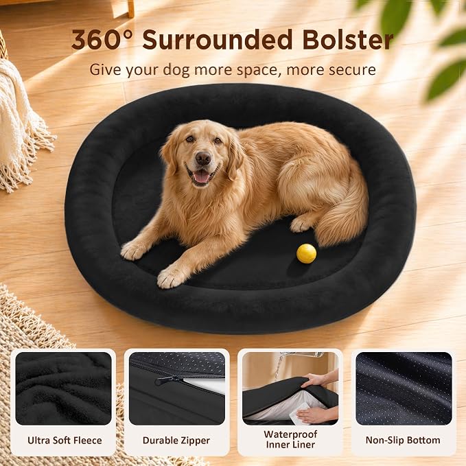Orthopedic Dog Bed for Medium Dogs, Waterproof Dog Bed with Removable Bolsters, Egg Crate Foam Pet Couch for Medium Size Dog with Machine Washable Cover & Non-Slip Bottom, Black