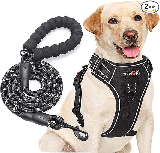 tobeDRI No Pull Dog Harness Adjustable Reflective Oxford Easy Control Medium Large Dog Harness with A Free Heavy Duty 5ft Dog Leash