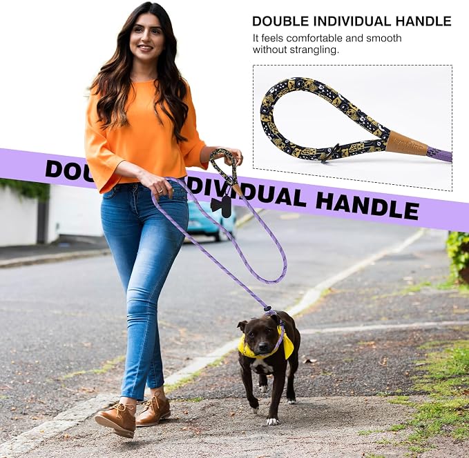 lynxking Slip Lead Dog Leash Reflective, Heavy Duty Comfortable Strong Rope Leash for Large Medium Small Dogs No Pull Training (Light Purple, Small 3/8in x 6ft-Slip Lead)