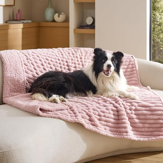 Bedsure ComfyFleece™ Waterproof Dog Blankets for Large Dogs - Soft Pet Cat Blanket Corduroy Fleece for Couch Bed Protector Washable, Cozy Calming Reversible Furniture Protection,50"x60", Blush Pink
