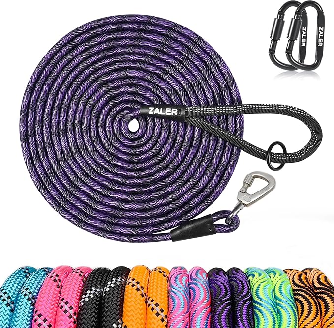 ZALER Long Dog Leash, 50 feet 30ft 20ft 15ft 10ft Dog Training Lead, Heavy Duty Check Cord Recall Leash for Dogs Training, Playing, Camping, or Backyard (30FT, Black Purple)
