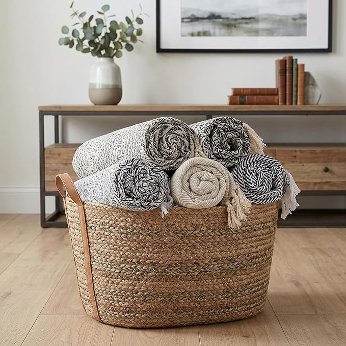 Americanflat 50x60 Throw Blanket - Soft and Breathable Cotton Throw Blanket for Couch, Bed, Chair - Decorative Blankets Perfect for Home or Outdoor Use - Cloud Grey and White Mini Diamond Design