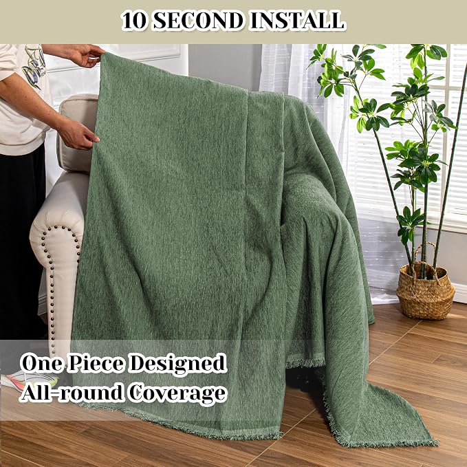 MEETSKY Small Couch Cover Oversized Armchair Sofa Cover Washable for Dogs Sofa Single Recliner, Chenille Sofa Throw Slipcover for Pets Sofa Cover Thick, 71" x 91", Moss Green