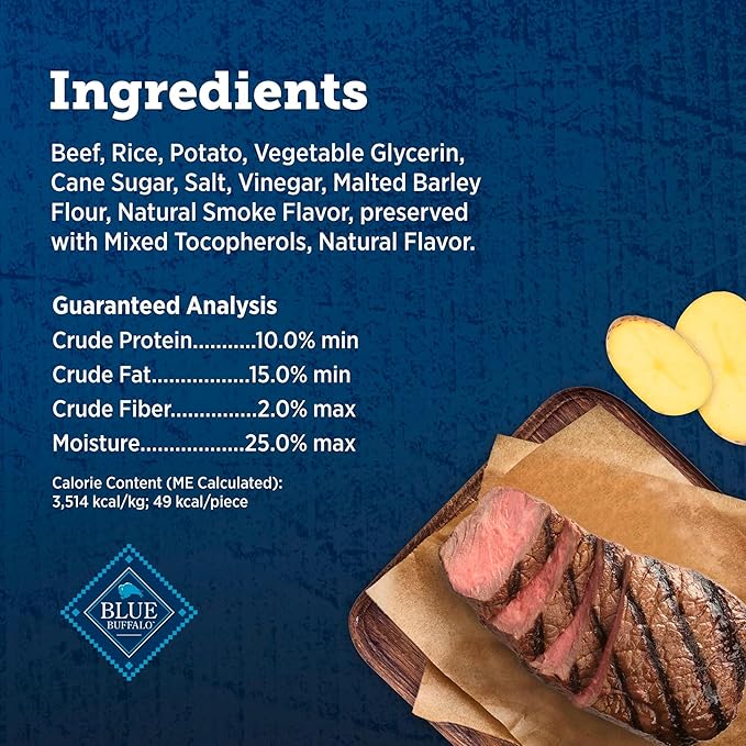 Blue Buffalo True Chews Beef Premium Jerky Cuts Natural Dog Treats, Chicken-Free Dog Snacks, Healthy Reward or Training Treat, Made in the USA with Real Steak & Natural Ingredients, 30 oz.