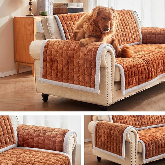 Couch Cover for Dogs Washable,Anti-Slip Back Cat Mat Pet Pad Blanket for Furniture Protector,Fuzzy Pet Sofa Cover for 3 Cushion Couch Sofa Pets Friendly (Curry, 2pc/22"x28"-Arm/Backrest Cover)