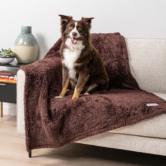 PETAMI Fluffy Fleece CAT and Dog Throw Blanket, Brown, Large