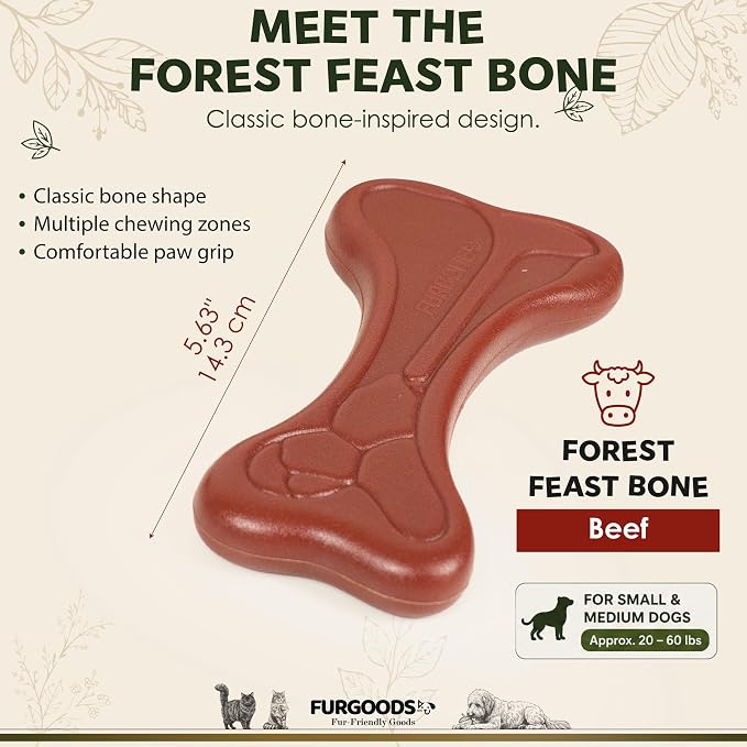 FURBONE Dog Bone Chew Toy for Aggressive Chewers, Beef Flavor Infused Nylon Chew Bone for Small & Medium Dogs, Long Lasting Enrichment Toy