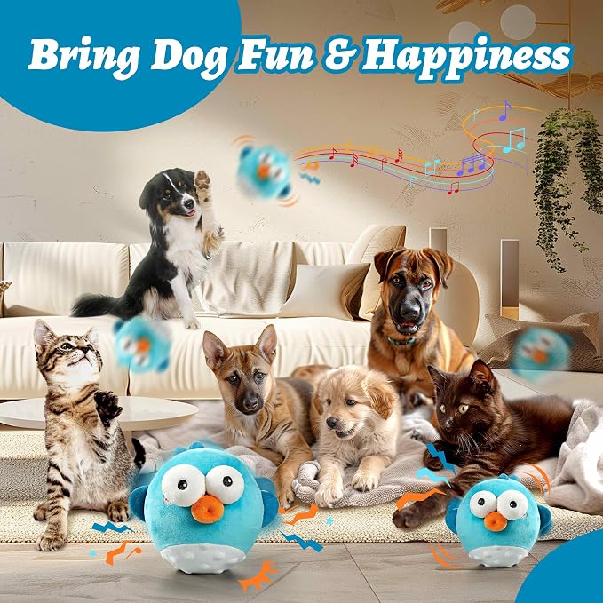GUKCO Dog Toys,Rechargeable Crinkle Chew Interactive Squeaky Toy with Jumping Music Moving Ball for Small Medium Large Breed Puppy Toys to Keep Pets Busy (Puffer)