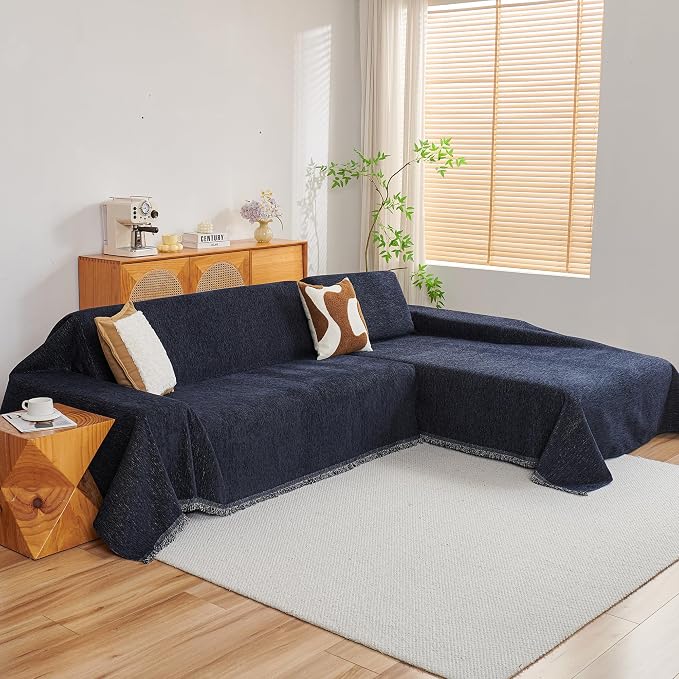 MYSKY HOME Couch Cover for Sectional Sofa, 2 Pieces Couch Covers for L Shape Sofa Cover, Furniture Protector for Pets, Kids, Sofa Slipcover for 2-3 Cushion Couch (71"x118"+71"x118", Navy Blue)