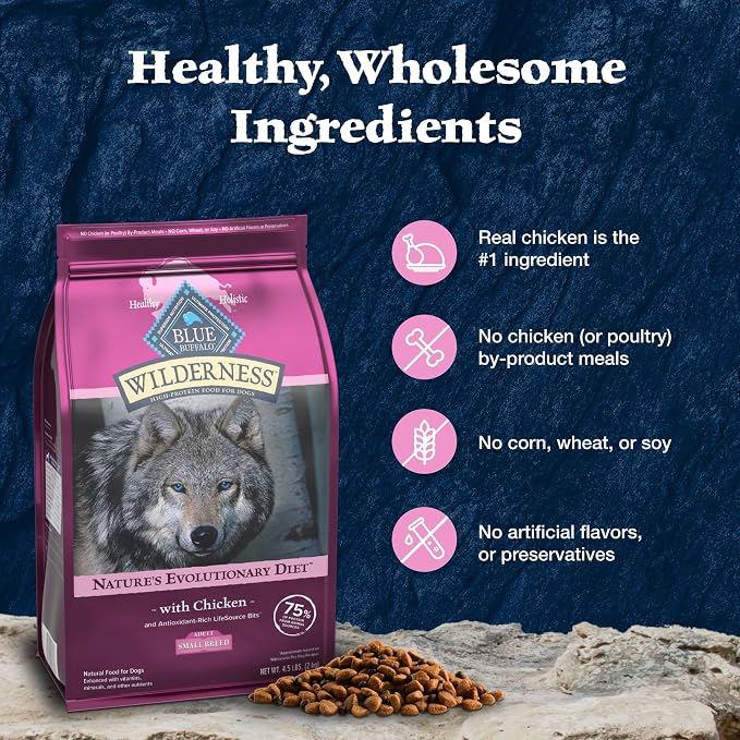 Blue Buffalo Wilderness Adult Small Breed Dry Dog Food Real Chicken with Natural Ingredients (Pack of 3)
