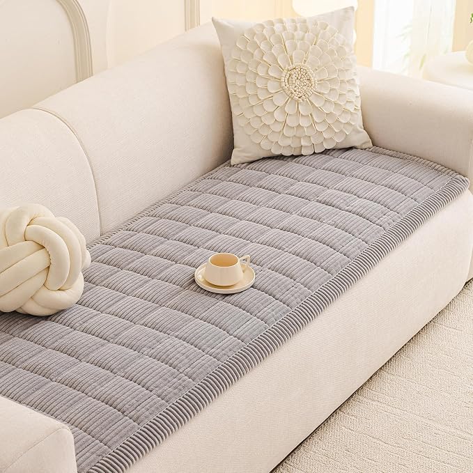 MEETSKY Couch Cover for 3 Cushion Couch Sofa, Grey Sofa Covers for Dogs Washable, Non-Slip Sofa Protector Pet Friendly Dog Mats for Couches Soft Furniture Covers, 27.6" x 82.7", Light Grey