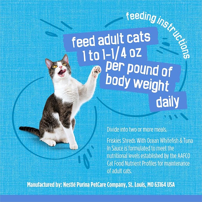 Purina Friskies Shreds With Ocean Whitefish and Tuna in Sauce Wet Cat Food - (Pack of 24) 5.5 oz. Cans