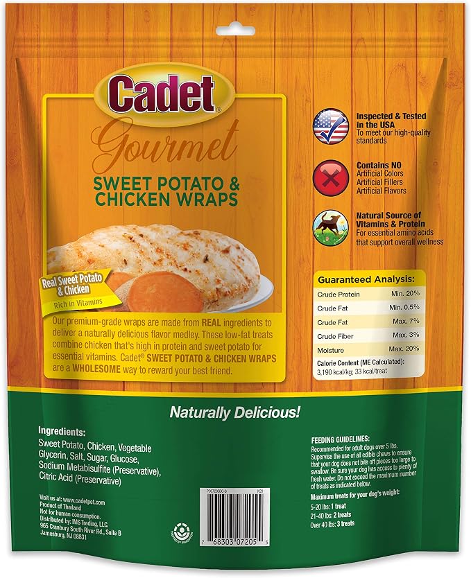 Cadet Gourmet Sweet Potato & Chicken Dog Treats Wraps - Healthy & Natural Chicken & Sweet Potato Dog Training Treats for Small & Large Breeds - Inspected & Tested in USA (28 oz.)