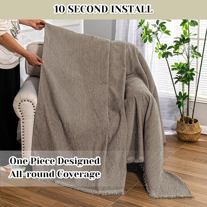 MEETSKY Small Couch Cover Oversized Armchair Sofa Cover Washable for Dogs Sofa Single Recliner, Chenille Sofa Throw Slipcover for Pets Sofa Cover Thick, 71" x 91", Sand