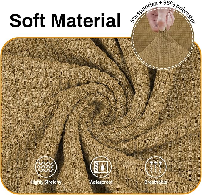 Asnomy Couch Covers for 3 Cushion Couch Stretch Sofa Covers Slipcovers, Pet Protector Furniture Covers for Dogs Cats Spandex Jacquard Fabric Small Checks （X-Large，Light Brown）