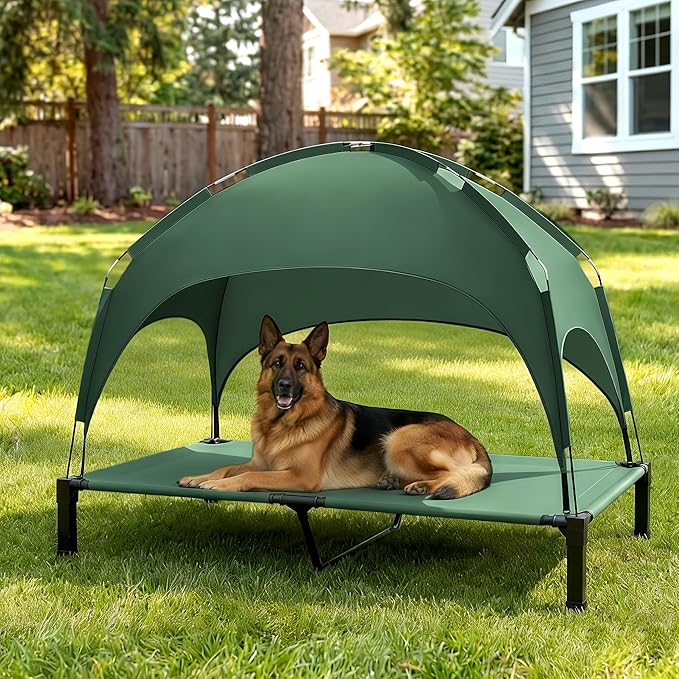 Heeyoo Elevated Dog Bed with Removable Canopy, Portable Dog Cot with Sun Protection Shade Tent, Raised Pet Cooling Cot Bed for Dogs, 60in