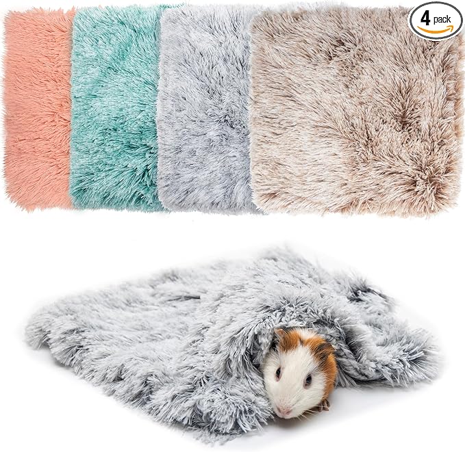 Guinea Pig Blankets 4 Pack, Warm Cozy Pet Cage Accessories for Guinea Pig Hedgehog Rabbit Hamster Chinchilla Ferret Small Animals, Fleece Cage Liners Bedding Mat Washable for Cold Weather