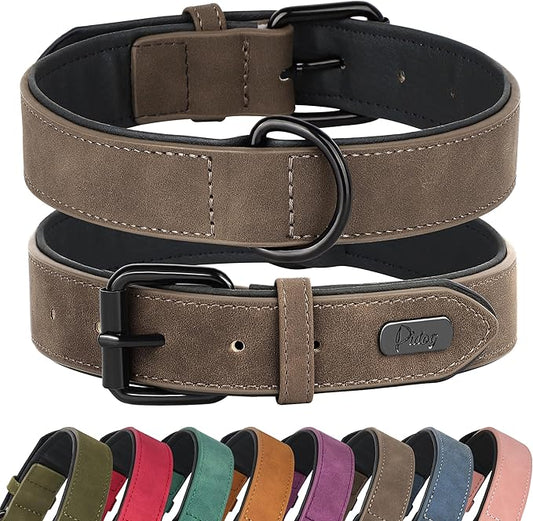 Didog Soft Padded PU Leather Dog Collar, Breathable and Adjustable Dog Collar for Large Dogs, Comfortable for Daily Walk, Brown, XL Fit Neck 18-22"(45-71 lbs)