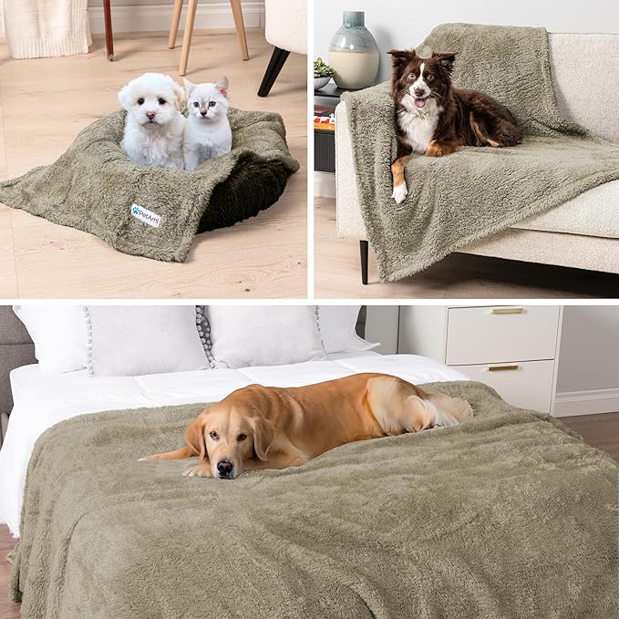 PetAmi Fluffy Waterproof Dog Blanket for Couch and Bed, Reversible Sherpa Pet Throw, Pee Proof Furniture Protector Sofa Cover, Washable Cat Blanket for Small Medium Dogs and Cats (Taupe Camel, 24x32)