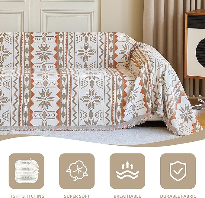 Couch Cover for Dogs Washable Sofa Cover, Sectional Couch Covers, Sofa Covers for 2 Cushion Couch, Non Slip Stripe Sofa Slipcovers Furniture Protector (Khaki Orange, 71 * 102)