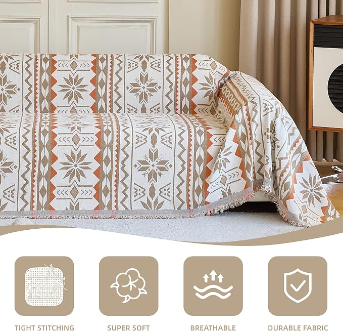 Couch Cover for Dogs Washable Sofa Cover, Sectional Couch Covers, Sofa Covers for 2 Cushion Couch, Non Slip Stripe Sofa Slipcovers Furniture Protector (Khaki Orange, 71 * 150)
