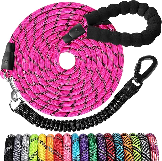 Long Dog Leash 100 FT: Heavy Duty Rope Leashes for Dogs Training with Swivel Lockable Hook Reflective Threads Bungee and Padded Handle - Dog Lead for Large Small Medium Dogs Outside Walking Hiking