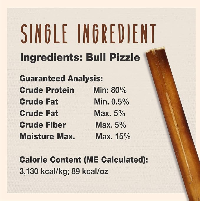 Cadet Bully Sticks for Small Dogs, All-Natural Beef Pizzle, Long-Lasting Rawhide Free Dog Treats for Aggressive Chewers, 4 Count