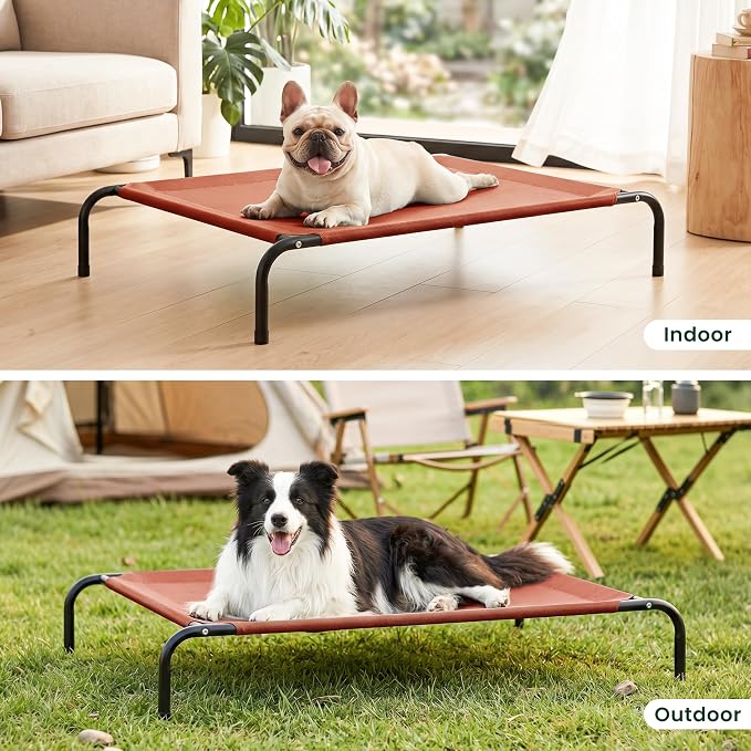 Love's cabin Elevated Cooling Dog Bed for Large Dogs, Portable Indoor & Outdoor Raised Pet Dog Cat Cot, Durable Summer Frame with Breathable Mesh, Terracotta, 48 inches
