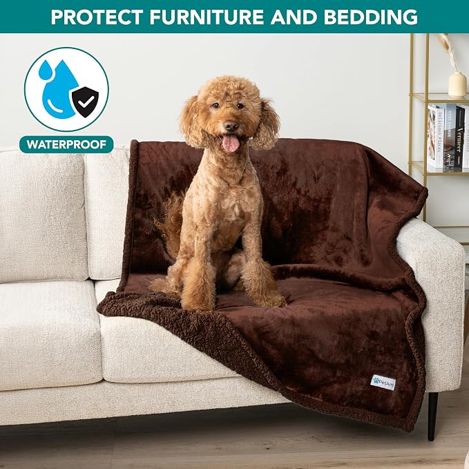 PetAmi Waterproof Dog Blanket for Couch, Pee Proof Fleece Reversible Pet Throw, Furniture Protector for Bed Sofa Kennel, Soft Washable Cover for Small Medium Dog Puppy Cat, 29x40 Brown Sherpa