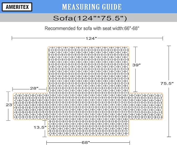 Ameritex Couch Sofa Slipcover 100% Waterproof Nonslip Quilted Furniture Protector Slipcover for Dogs, Children, Pets Sofa Slipcover Machine Washable (Blue, 68'')