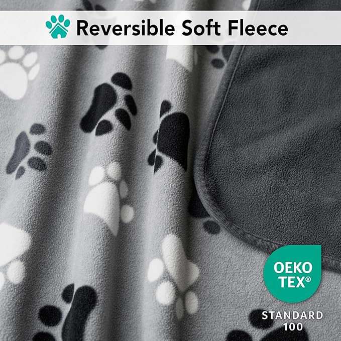 PetAmi Waterproof Dog Blanket for Small Medium Dogs Cats, Pee Proof Reversible Cat Blanket for Kitten Puppy, Soft Fleece Washable Pet Throw for Couch Car Crate Liner, 29x40 Paw Print Gray