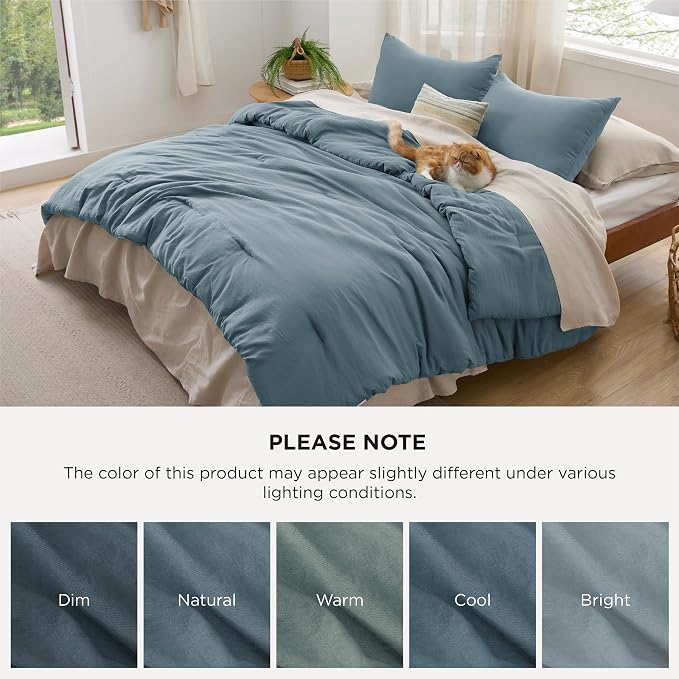 Bedsure Full Comforter Set, Slate Blue Soft Prewashed Bedding for All Seasons, 3 Pieces GentleSoft Bed Set, 1 Lightweight Comforter (82"x86") and 2 Pillowcases (20"x26")
