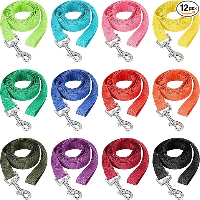 Hillban 12 Pcs Nylon Puppy Training Leash Bulk 5ft Dog Leash for House Line 12 Colors Puppy Line Traction Rope for Small Medium Dog Training, Play, Camping, or Backyard(Bright Colors)