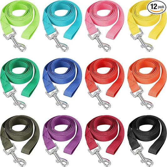 Hillban 12 Pcs Nylon Puppy Training Leash Bulk 5ft Dog Leash for House Line 12 Colors Puppy Line Traction Rope for Small Medium Dog Training, Play, Camping, or Backyard(Bright Colors)