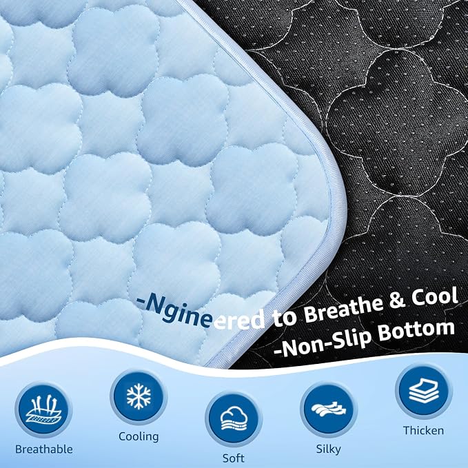 Cooling Mat for Dogs Extra Large 43" x 31", Q-Max>0.5 Cooling Pet Bed Outdoor & Indoor Use w Ice Silk Fabric & Waterproof Cover, Summer Cool Pad for Dog, Non-Slip Washable Pet Blanket for Crate Kennel